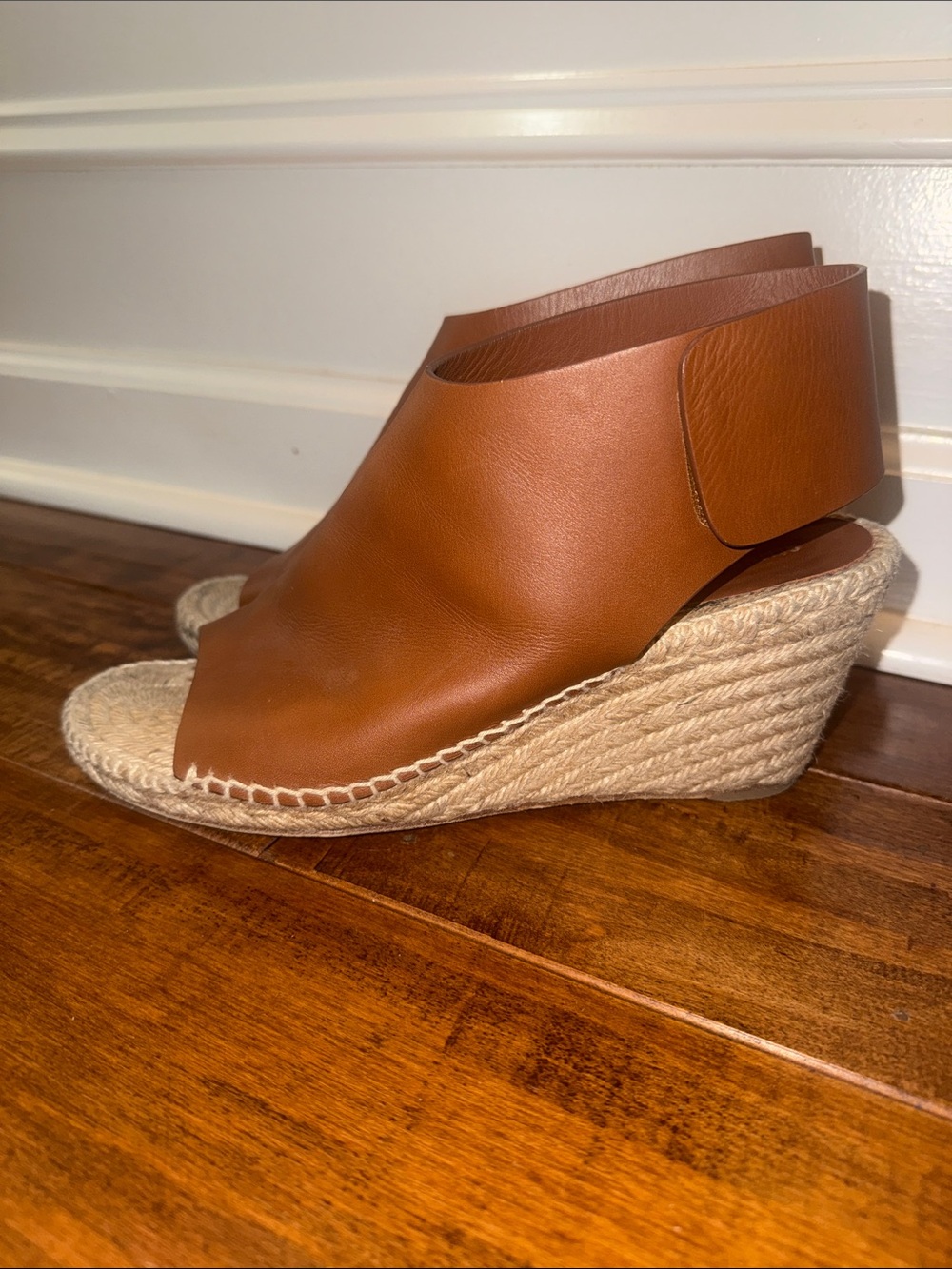 Celine espadrilles size 10 Brown Leather Peep Toe Euro 41 Wedge